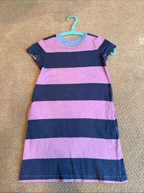 Girls Primary Striped Knit Dress in purple and Navy with pockets